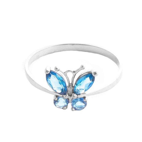 14K. SOLID GOLD BUTTERFLY RING WITH  BLUE TOPAZ - Picture 2 of 7